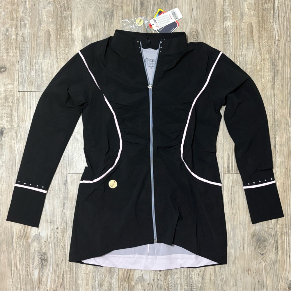 SwingDish Women's Black Rosa Signature Gathered Golf Jacket, Size Small